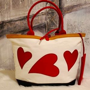 Cacharel Red Hearts Canvas Tote with attached Wallet NWOT